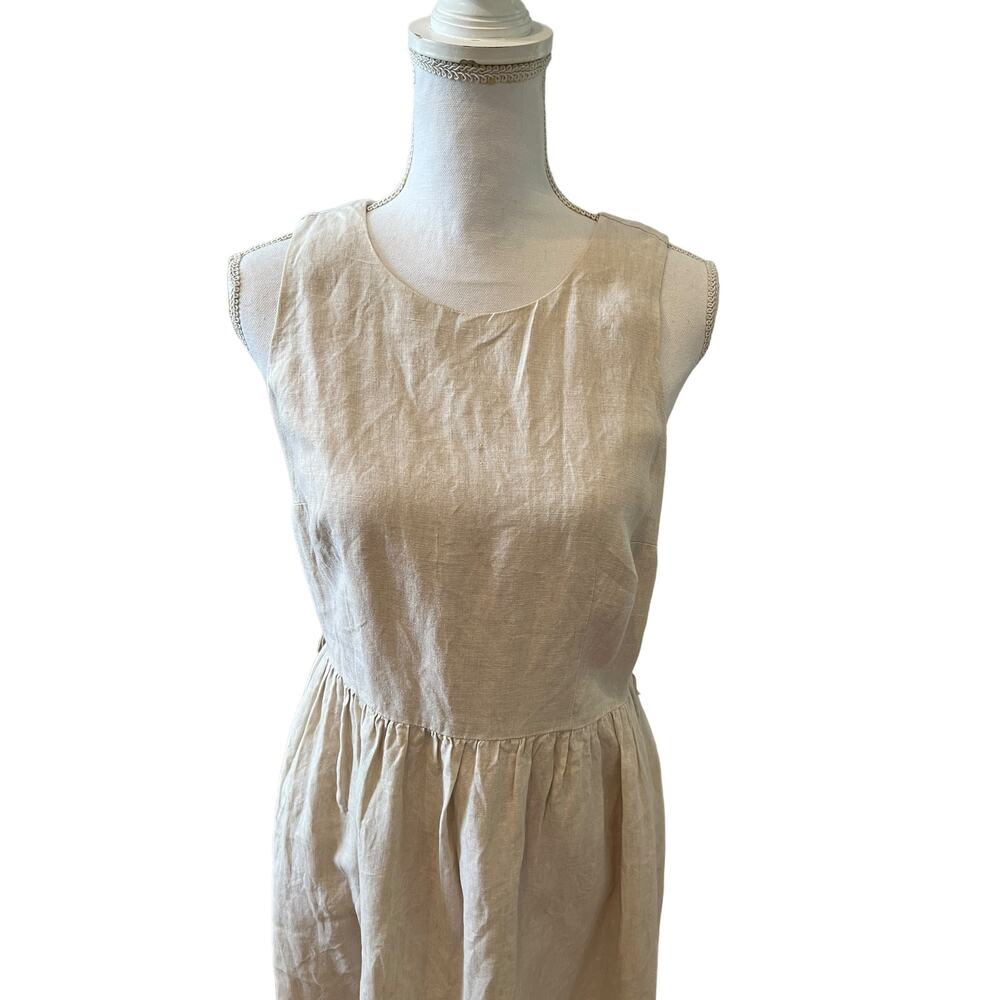 Michael Kors Linen Sleeveless Summer Dress Oatmeal 6 - Picture 2 of 7